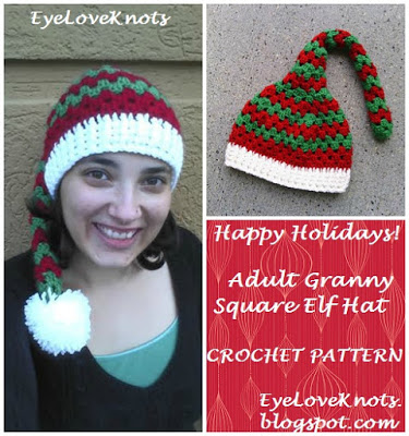 Adult Granny Square Elf Hat - Free Crochet Pattern - EyeLoveKnots