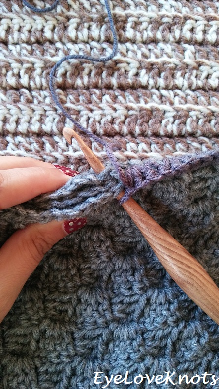 View of three layers of crochet fabric together
