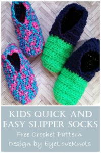 Kids Quick and Easy Slipper Socks - Free Crochet Pattern - EyeLoveKnots