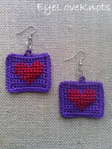 Cross Stitch Heart Earrings - Free Crochet Pattern - EyeLoveKnots