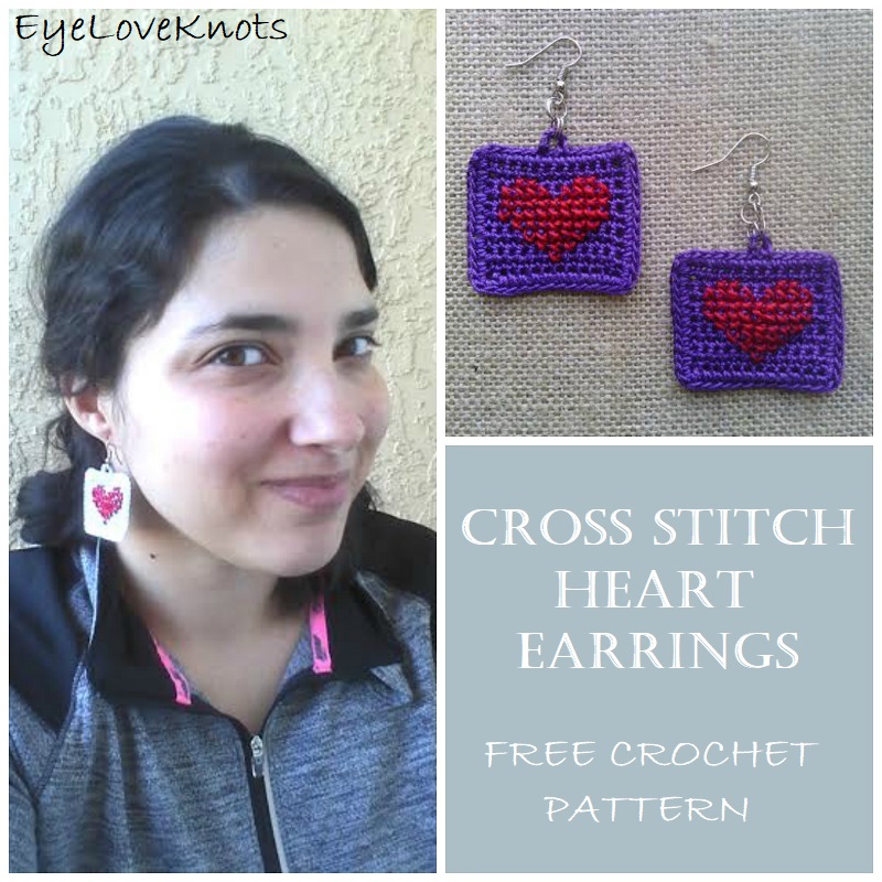 Cross Stitch Heart Earrings - Free Crochet Pattern - EyeLoveKnots