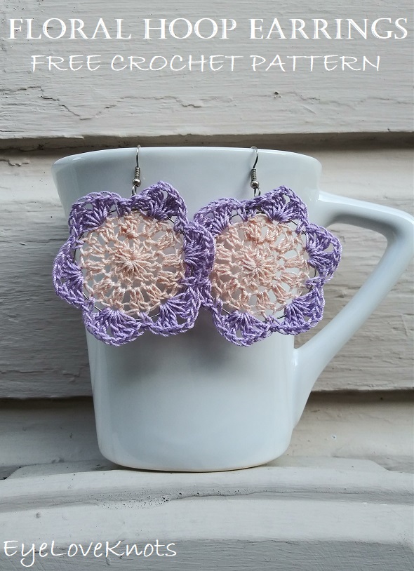 Handmade Crochet Puff Flower Earrings - Gold Plated - Lilac and Pale Yellow  - Purple Beads