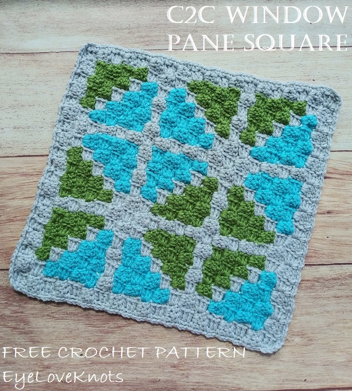 Title image of C2C Window Pane Square - a geometric print of blue and green triangles.