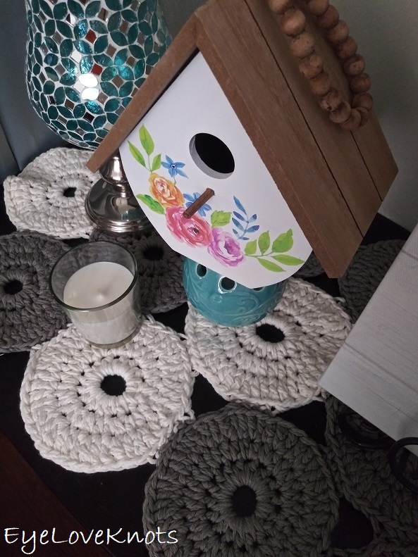 Crocheted Dara Table Runner decorated for Spring