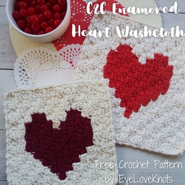 C2C Enamored Heart Washcloth - Free Crochet Pattern - EyeLoveKnots