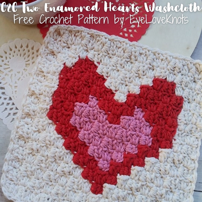 C2C Two Enamored Hearts Washcloth - Free Crochet Pattern