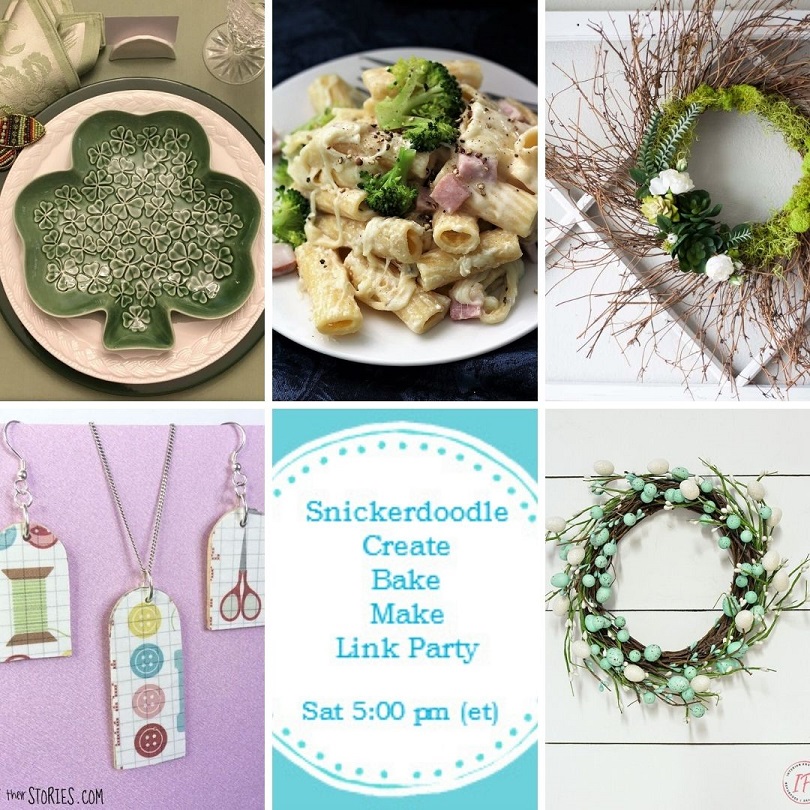 5 Spring DIYs including how to set the table for St. Patrick's Day, how to make ham and cheese pasta, how to make a green wreath, how to make popsicle stick earrings and how to make a dollar store Spring wreath.