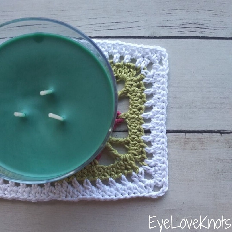 crocheted floral doily with green candle, EyeLoveKnots, Lily's Floral Rectangle Doily