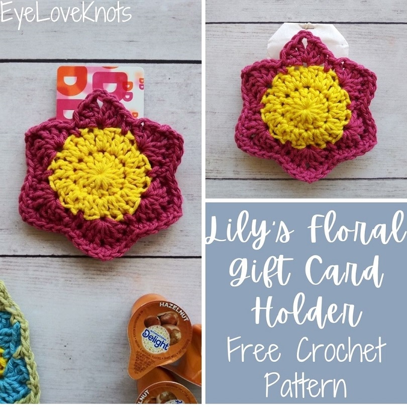 Lily's Floral Gift Card Holder Free Crochet Pattern by EyeLoveKnots