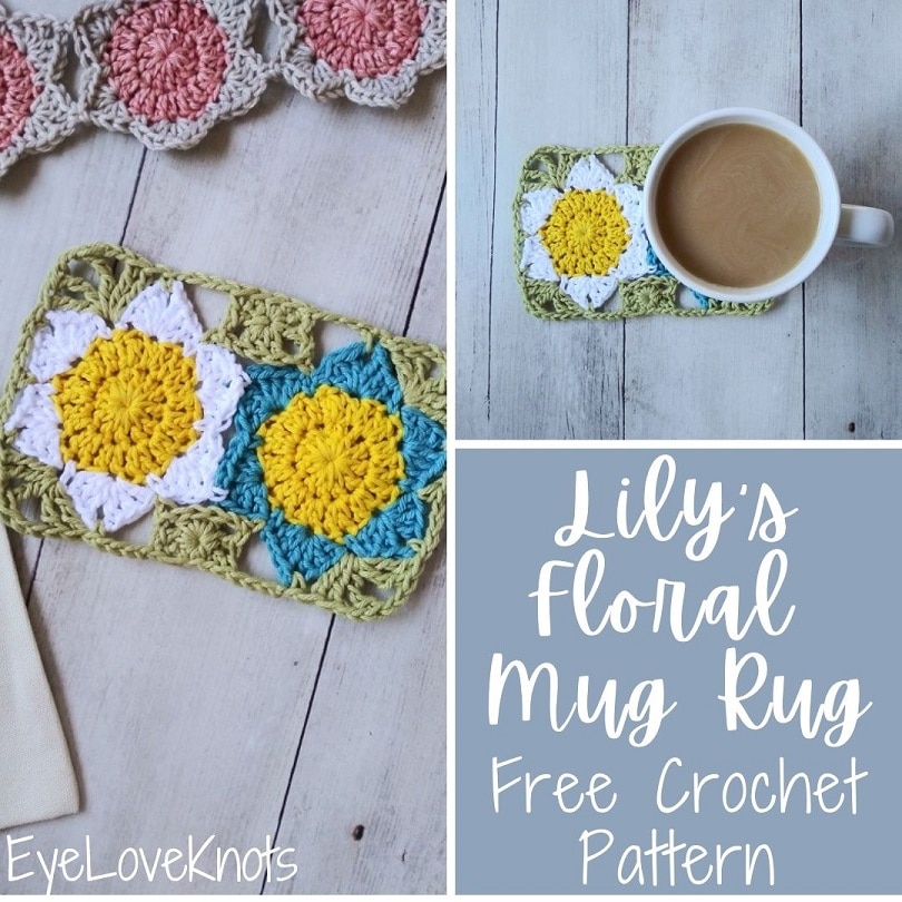 Lily's Floral Mug Rug Free Crochet Pattern by EyeLoveKnots