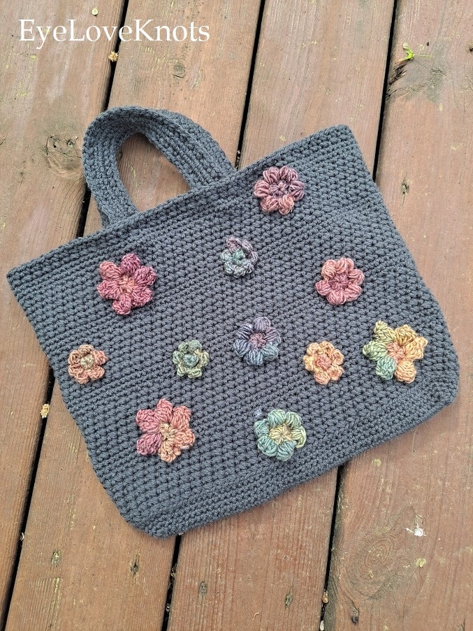 Grey Purse with Colorful Flowers, Cross Pollination Bag, EyeLoveKnots