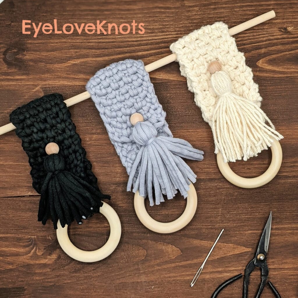 Hand-Knitted Kitchen Towel Holder with Wooden Rings