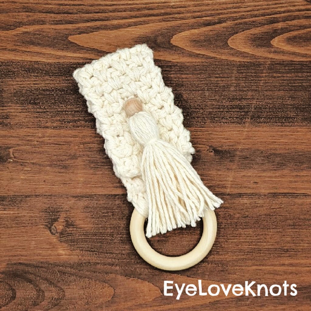 Hand-Knitted Kitchen Towel Holder with Wooden Rings