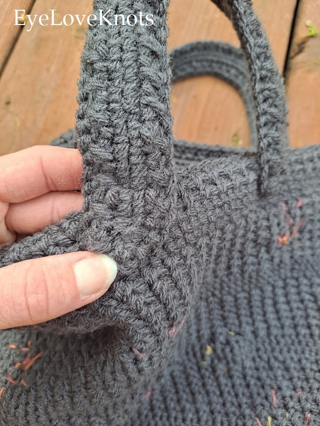 Grey crocheted purse handles