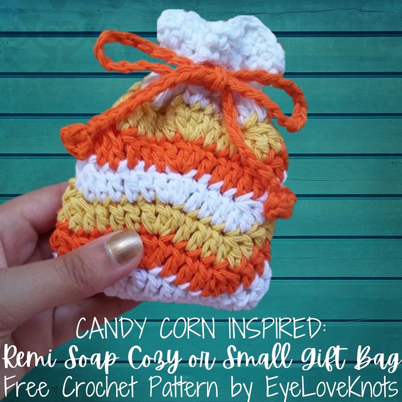 Candy Corn Inspired, Remi Soap Cozy Small Gift Bag - Free Crochet