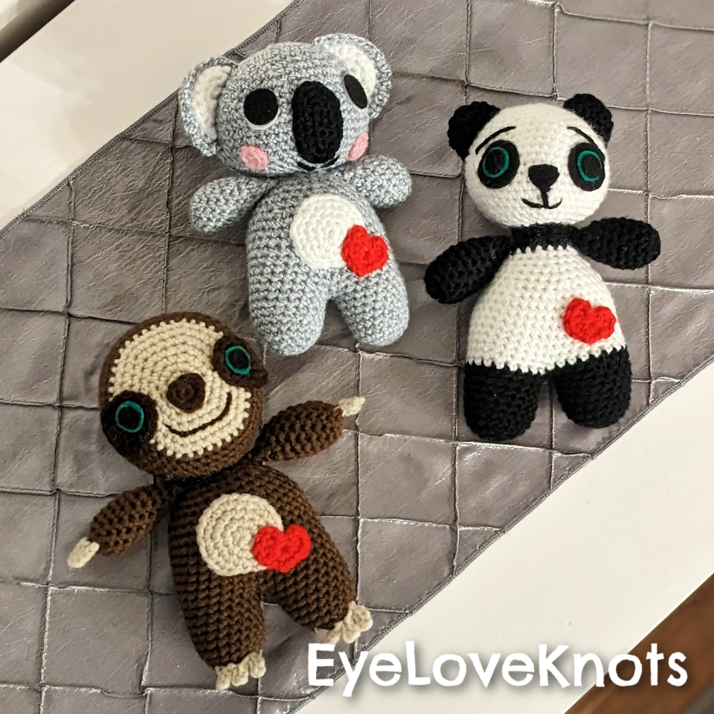 Sloth, Koala, and Panda Amigurumi