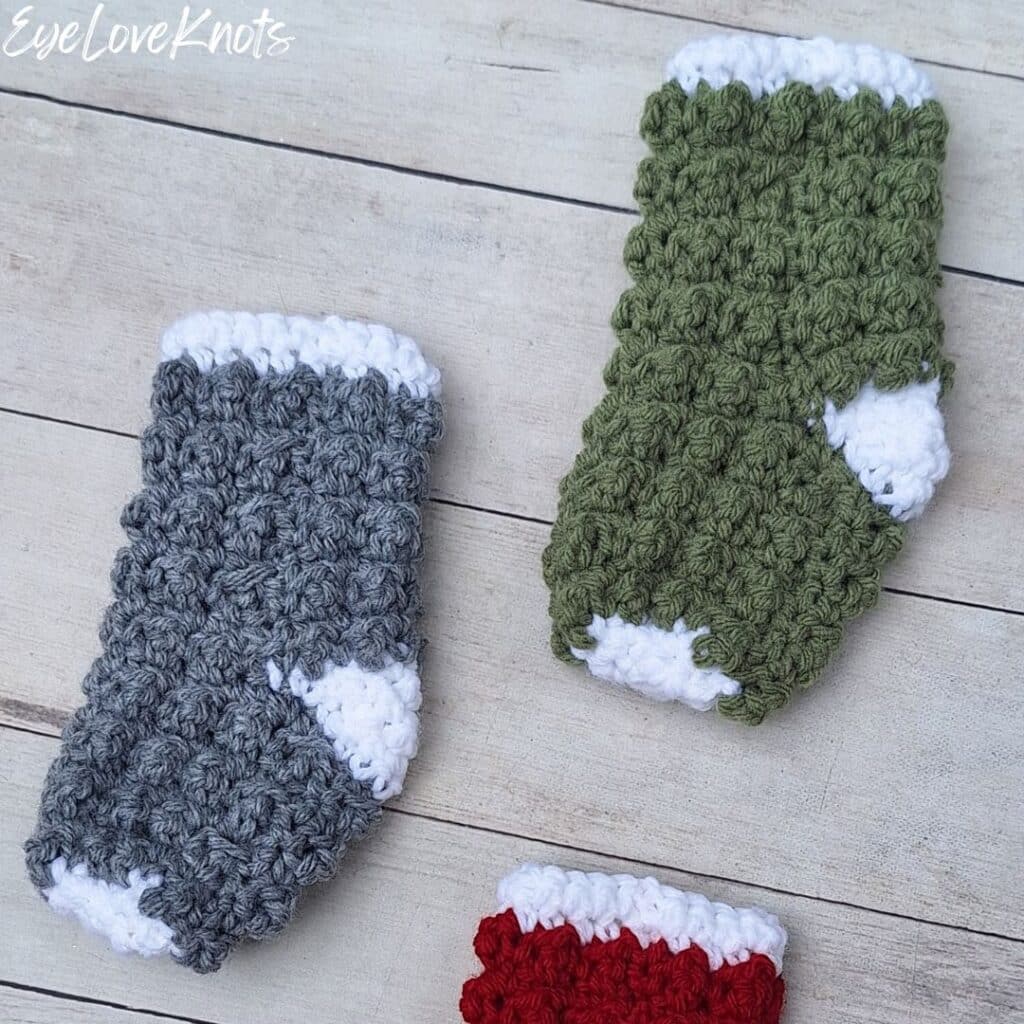 aligned cobble stitch crochet mini stockings
